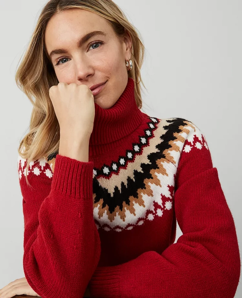 Ann Taylor Petite Fair Isle Turtleneck Sweater Gingham Red Women's