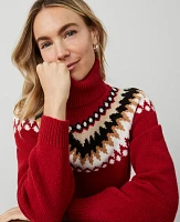 Ann Taylor Petite Fair Isle Turtleneck Sweater Gingham Red Women's