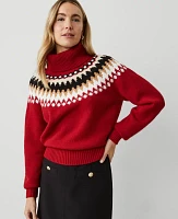 Ann Taylor Petite Fair Isle Turtleneck Sweater Gingham Red Women's