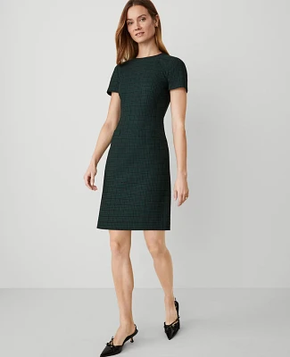 Ann Taylor Petite Plaid Short Sleeve Shift Dress Green Multi Women's