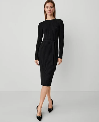 Ann Taylor Petite Ribbed Belted Column Sweater Dress Women's