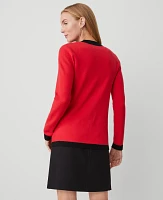 Ann Taylor Petite Contrast Trim Boyfriend Cardigan Red/Black Multi Women's