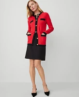 Ann Taylor Petite Contrast Trim Boyfriend Cardigan Red/Black Multi Women's