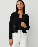 Ann Taylor Petite Paillette Trim Cardigan Black Women's