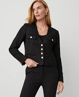 Ann Taylor Petite Metallic Tweed Button Front Jacket Black Women's