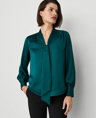 Ann Taylor Petite Satin Tie Neck Blouse Women's