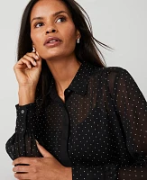 Ann Taylor Petite Sparkle Studded Button Down Shirt Black Women's