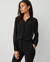 Ann Taylor Petite Sparkle Studded Button Down Shirt Black Women's