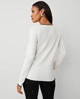 Ann Taylor Petite Tipped Crew Neck Sweater Winter White Women's