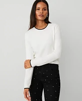 Ann Taylor Petite Tipped Crew Neck Sweater Winter White Women's