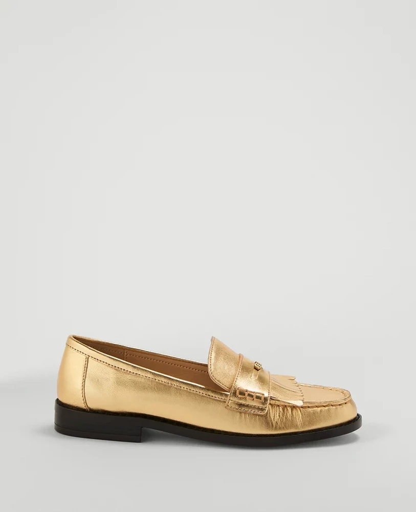 Ann Taylor Kiltie Metallic Loafer Gold Women's