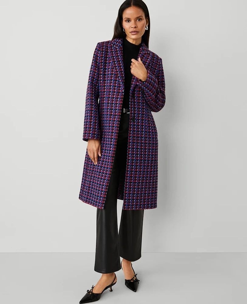 Ann Taylor Petite Plaid Tailored Chesterfield Coat Blue/Red Combo Women's