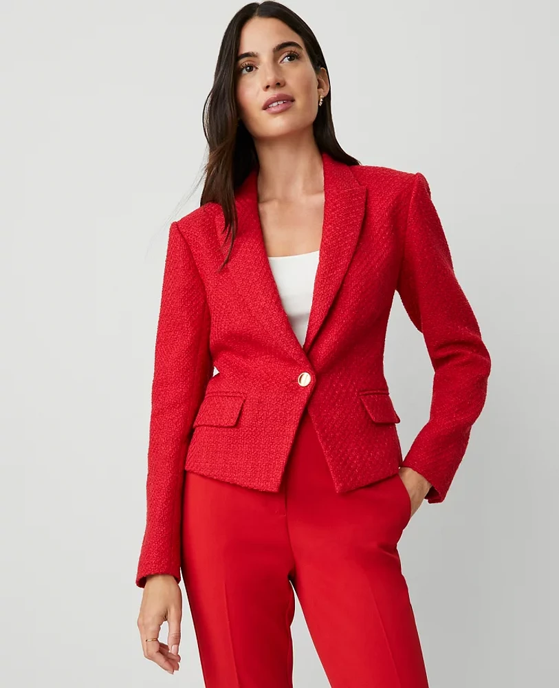 Ann Taylor Petite Tweed Fitted Blazer Iconic Red Women's