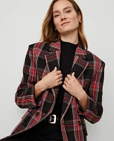 Ann Taylor Petite Plaid Relaxed Double Breasted Blazer Black Women's