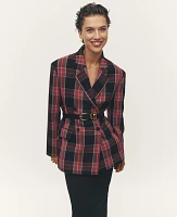 Ann Taylor Petite Plaid Relaxed Double Breasted Blazer Black Women's