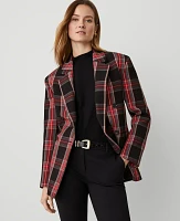 Ann Taylor Petite Plaid Relaxed Double Breasted Blazer Black Women's