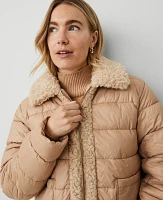 Ann Taylor Petite Faux Fur Trim Puffer Jacket Cafe Au Lait Women's