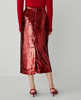 Ann Taylor Petite Sequin Column Midi Skirt Gingham Red Women's