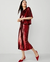 Ann Taylor Petite Sequin Column Midi Skirt Gingham Red Women's