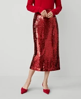 Ann Taylor Petite Sequin Column Midi Skirt Gingham Red Women's