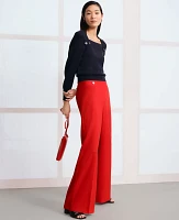 Ann Taylor The Button Trim Wide-Leg Pant Bright Cherry Women's