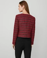 Ann Taylor Petite Ribbon Tweed Double Breasted Jacket Red/Black Multi Women's