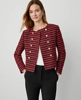 Ann Taylor Petite Ribbon Tweed Double Breasted Jacket Red/Black Multi Women's