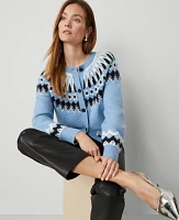 Ann Taylor Petite Fair Isle Cardigan Lazuli Blue Women's