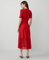 Ann Taylor Mock Neck Mixed Media Midi Dress Bright Cherry Women's