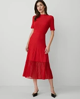 Ann Taylor Mock Neck Mixed Media Midi Dress Bright Cherry Women's