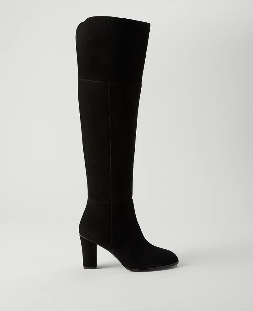 Ann Taylor Over The Knee Suede Block Heel Boot Black Women's