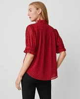 Ann Taylor Petite Clip Ruffle Button Top Size Small Red Multi Women's