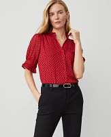 Ann Taylor Petite Clip Ruffle Button Top Size Small Red Multi Women's