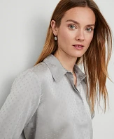 Ann Taylor Satin Jacquard Button Down Shirt Magnesium Women's