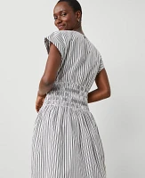 Ann Taylor Striped Smocked-Waist Midi Flare Dress Black Women's