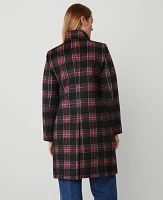 Ann Taylor Petite Plaid Funnel Neck Tailored Coat Iconic Red Women's