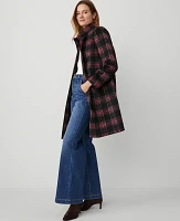 Ann Taylor Petite Plaid Funnel Neck Tailored Coat Iconic Red Women's