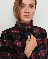 Ann Taylor Petite Plaid Funnel Neck Tailored Coat Iconic Red Women's