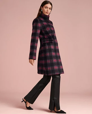 Ann Taylor Petite Plaid Funnel Neck Tailored Coat Iconic Red Women's