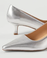 Ann Taylor Metallic Nip Toe Kitten Heel Pumps Silver Women's