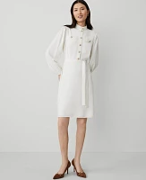 Ann Taylor Petite Mock Neck Button Flare Dress Winter White Women's