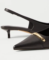 Ann Taylor Cap Toe Hardware Leather Slingback Pump Black Women's