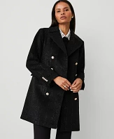 Ann Taylor Petite Double Breasted Shimmer Coat Black Women's