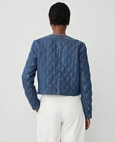 Ann Taylor Denim Quilted Jacket Mid Indigo Wash Women's