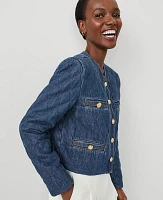 Ann Taylor Denim Quilted Jacket Mid Indigo Wash Women's