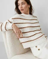 Ann Taylor Striped Stitch Sweater Tan/White Women's