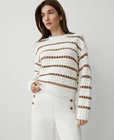 Ann Taylor Striped Stitch Sweater Tan/White Women's