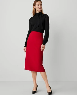 Ann Taylor Petite Column Midi Pencil Skirt Fluid Crepe Gingham Red Women's