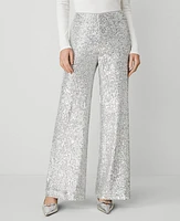 Ann Taylor Petite The Wide-Leg Pant Sequin Silver Spark Women's