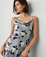 Ann Taylor Silk Rose Garden Cowl-Neck Slip Dress Silver Mist Women's